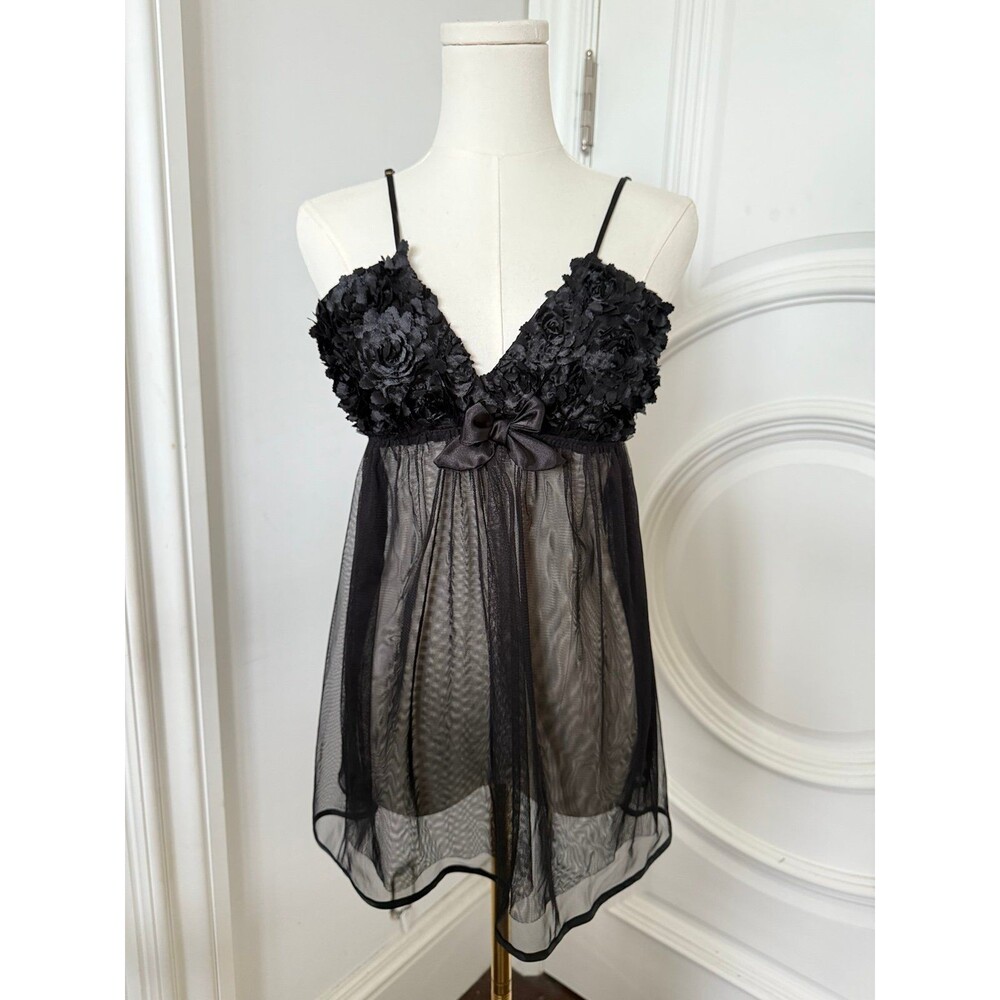 Flora Black Babydoll Mesh Slip Dress